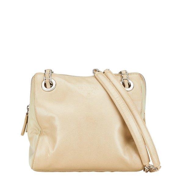 PRADA Handbags - Prada Chain Shoulder Bag B4590 Beige Lino Leather Nylon Women's PRADA